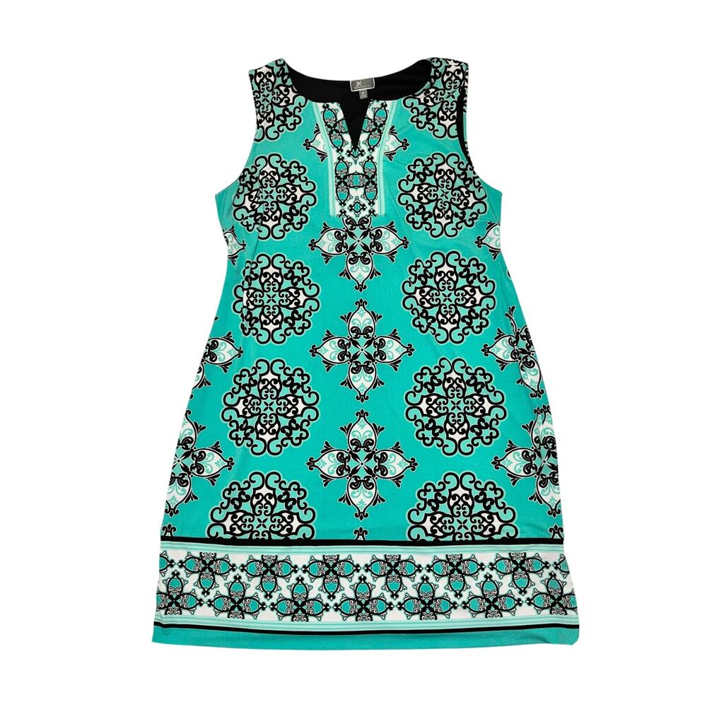 JM Collection Sleeveless Midi Dress Womens Sz XL Green V Neck Rhinestone Stretch